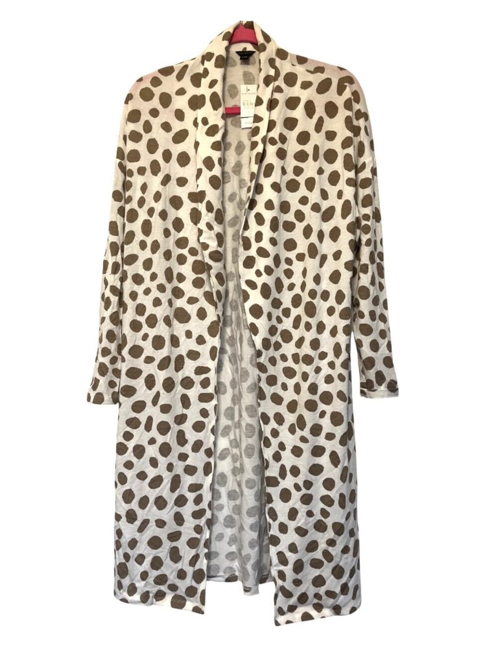 Ann Taylor Animal Print Knit Open Cardigan Size S NWT White & Brown Dot Pattern